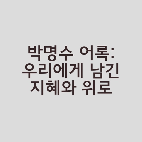 박명수 어록: 우리에게 남긴 지혜와 위로